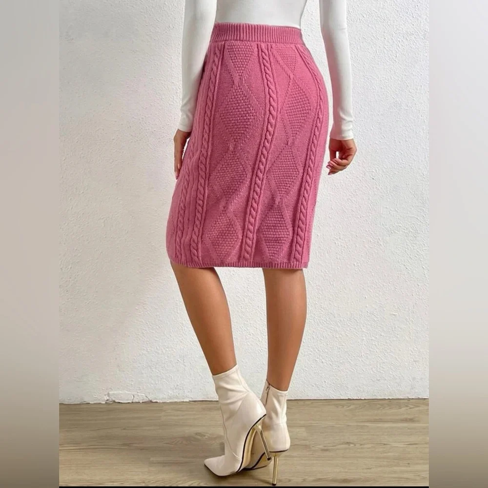 Pink Solid Cable Knit Skirt - Picture 3 of 3